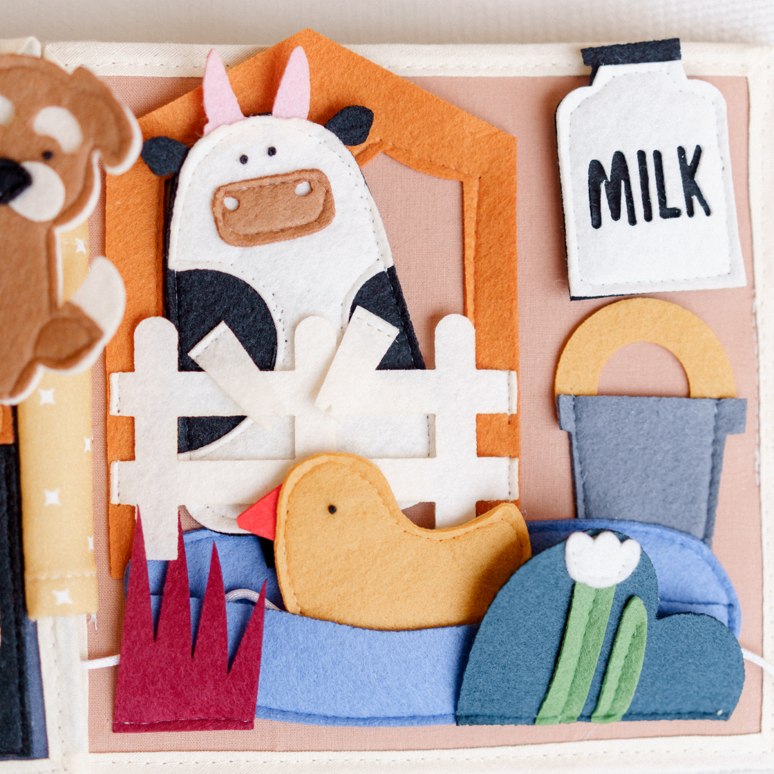 quiet cafe toy, montessori activity book, toddler felt gift farm